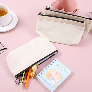 Minimalistische Canvas Federtasche Blanko Reißverschluss Stifttasche Tragbare Schreibwaren Tasche Multifunktionale Reise Make-Up Tasche Für Studenten Schule Büro