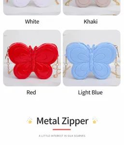 Adorables bolsos de gelatina de mariposa para niños en cuatro colores con cadenas oro.