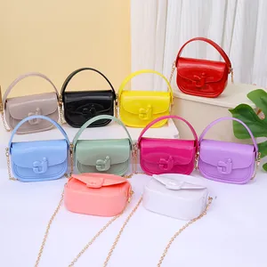 Borsa a Mano in Jelly alla Moda per Bambini Borsa a Tracolla Carina per Ragazze Con Catena in Metallo Mini Borsellino PU Colori Pastello