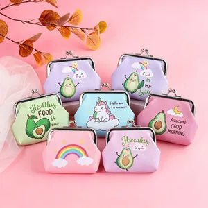 Monedero de Aguacate con Cierre de Beso para Niños Estudiantes Mini Billetera de Cuero PU Estampado de Dibujos Bolsa de Monedas