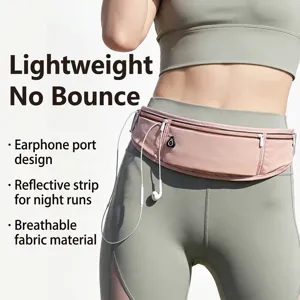 Slim unisex athletic running waist bag with night reflective strip and earphone port design
