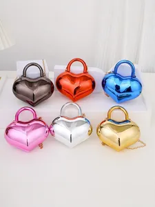 Borsa da Donna Mini a Forma di Cuore in Acrilico Lucido a Specchio Borsa a Tracolla Con Catena Dorata Colore Caramella Festa