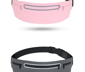 Waterproof running waist bag adjustable sports belt pouch in pink and grey colors