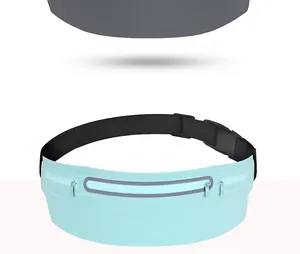 Close-up of a mint green waterproof running waist bag with adjustable strap