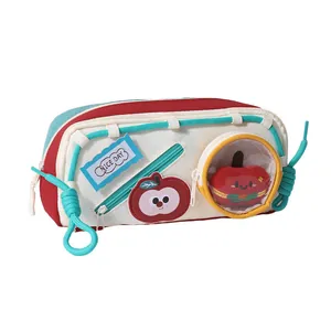 Large capacity drawstring pencil case with cute apple design and oxford fabric material