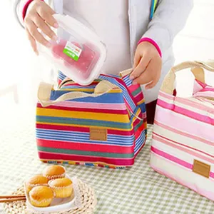 Tragbare isolierte Lunchtasche aus Oxford-Gewebe mit Streifen für Outdoor-Picknicks