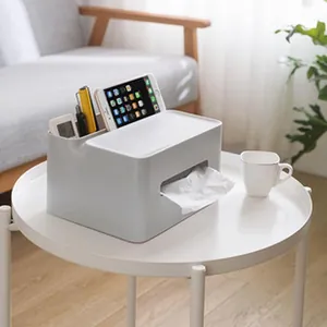 Grauer multifunktionaler Taschentuchbox-Halter und Schreibtisch-Organizer mit Handyhalter