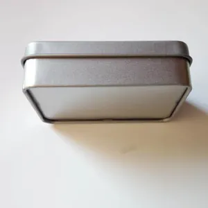 High quality close-up view showing the matte silver finish of this tinplate storage box
