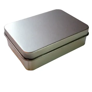 Durable minimalist matte silver rectangular tin box for storage and gift packaging