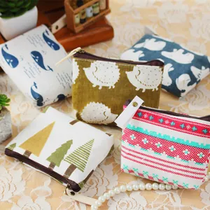 Small cotton linen coin purses with cute animal and geometric patterns and zippers