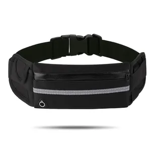 Sac de taille de sport étanche noir professionnel avec bande réfléchissante et trou d'écouteur