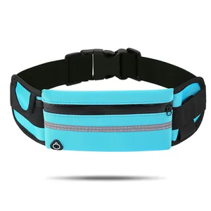 Sacoche banane de sport bleue imperméable avec bande réfléchissante et trou casque