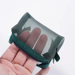 Mini portamonete quadrato vintage in rete di nylon verde scuro per chiavi e auricolari