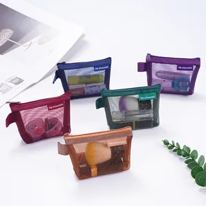 Minimalistische Nylon Mesh 3D Driehoek Portemonnee Draagbare Rits Opbergtas Voor Sleutels Kaarten Lippenstift