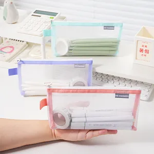 Semi-transparent nylon mesh pencil case for desk stationery and travel makeup storage organizer