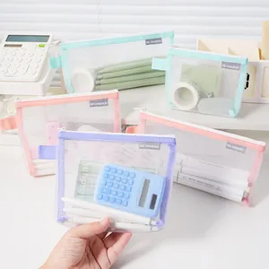 Colorful semi-transparent nylon mesh zipper pouches for stationery and makeup storage