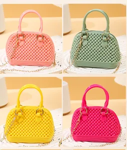 Mini PVC jelly shell bags in four vibrant colors with beaded texture and chain strap