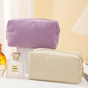 Große Kosmetiktaschen aus Cord in Lila und Beige mit praktischem Reißverschluss-Set