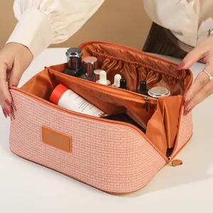 Große Kulturtasche mit Webstruktur für Reise-Toilettenartikel und Kosmetikaufbewahrung