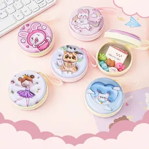 Mini Monedero Redondo de Dibujos Animados de Cuero PU y Hojalata Pequeña Caja de Almacenamiento Con Cremallera Estampados de Animales Regalo Para Niños Joyero