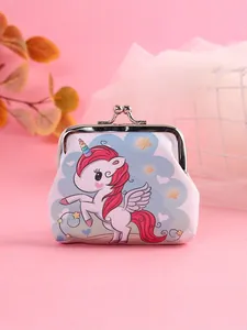 Cute cartoon unicorn coin purse with metal kiss-lock closure for kids and girls