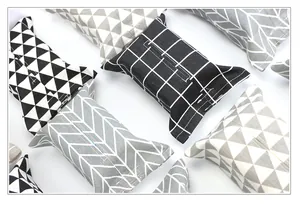 Various geometric pattern cotton linen fabric tissue box covers in detail view