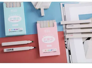 Detailed view of Morandi soft head highlighters in aesthetic 6-color sets for students