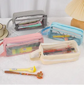 Estuches transparentes de gran capacidad en varios colores pastel estéticos para niños