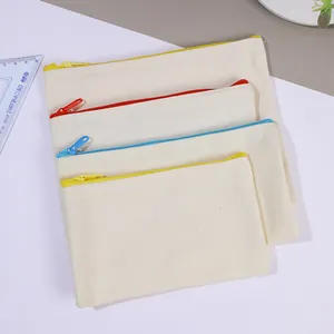 DIY Painting Canvas Zipper Pouch Pencil Case Stationery Makeup Cosmetic Storage Bag Blank Cotton Canvas Bag For Students Gift