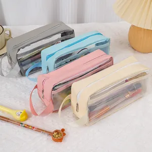 Estuches transparentes de gran capacidad en colores pastel con asa de transporte para estudiantes