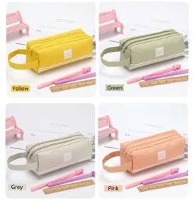 Multi-color double-layer Oxford cloth pencil cases in yellow, green, gray and pink