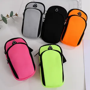 Neopren Sport Laufen Armtasche Mit Kopfhörerloch Doppel Reißverschluss Armband Für Handy Schlüssel Münze Lagerung Radfahren Fitness Training