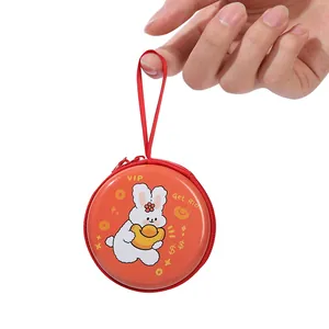 Mini runde Weißblech-Geldbörse für Kopfhörer mit Cartoon-Hase und Get Rich-Motiv