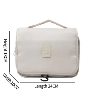 Borsa da toilette da viaggio beige per donna, 24x18x10cm, con manico superiore