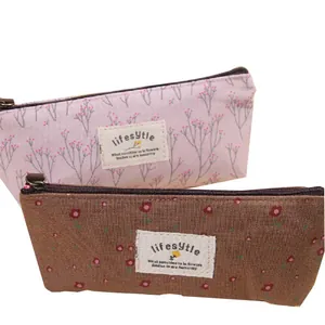 Vintage-Leinwand-Federmäppchen mit Blumenmuster in Rosa und Braun für Schüler
