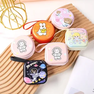 Cartoon Astronaut Weißblech Mini Münzbörse Rund Quadratisch Kopfhörer Organizer Etui Kleine Reißverschlusstasche Für Kinder Studenten