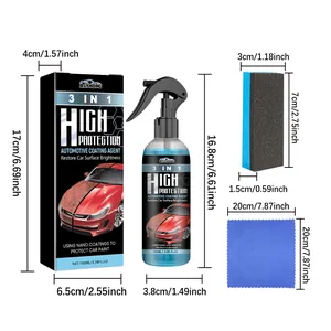 Detailed view showing dimensions of Rayhong car coating agent, sponge, and microfiber cloth.