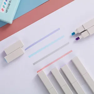 A set of Morandi color soft tip highlighter pens on paper for student note-taking and marking