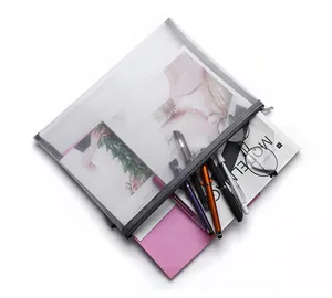 Minimalistische transparente A4 Netztasche mit Reißverschluss für Schreibwaren