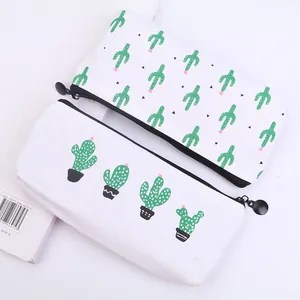Creative cactus pattern canvas pencil cases with large capacity for school and office