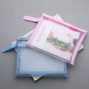 Minimalist A5 transparent mesh document bags with zippers for students and office