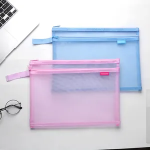 Zwei A4 minimalistische transparente Netz-Dokumententaschen mit Reißverschluss und Griff