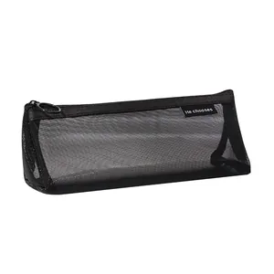 Simple black mesh pencil case with triangular 3D design for students and exams use