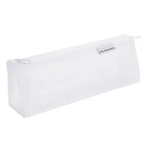 Minimalist white nylon mesh pencil case with zipper and large capacity for students