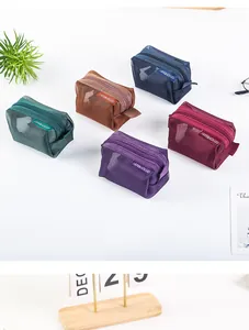 Set of colorful mini mesh pouches for keys, earphones, and small essentials storage
