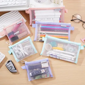 Transparent Mesh Makeup Bag Portable Large Capacity Zippered Toiletry Case Nylon Cosmetic Storage Pouch Travel Organizer