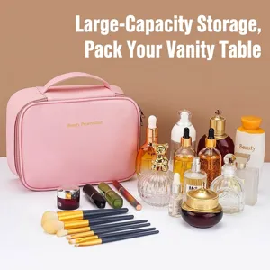Large capacity pink waterproof travel cosmetic bag and toiletry organizer