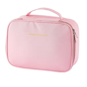 Large capacity pink waterproof handheld cosmetic bag with Beauty Preservation print