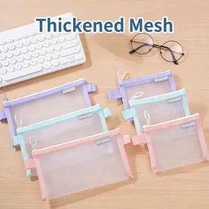 Portable transparent mesh makeup bag with zipper for cosmetics and toiletries storage