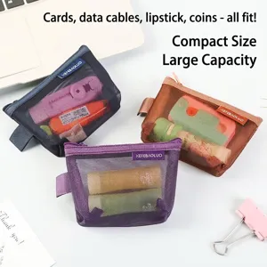 Portable nylon mesh triangular coin purse set in three colors for cards and keys